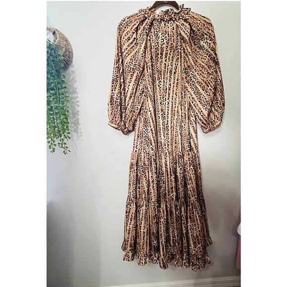 NEW Kobi Halperin Whistler Animal-Printed Midi Dress Tiered Ruffle Lined Size Lg - Picture 10 of 12